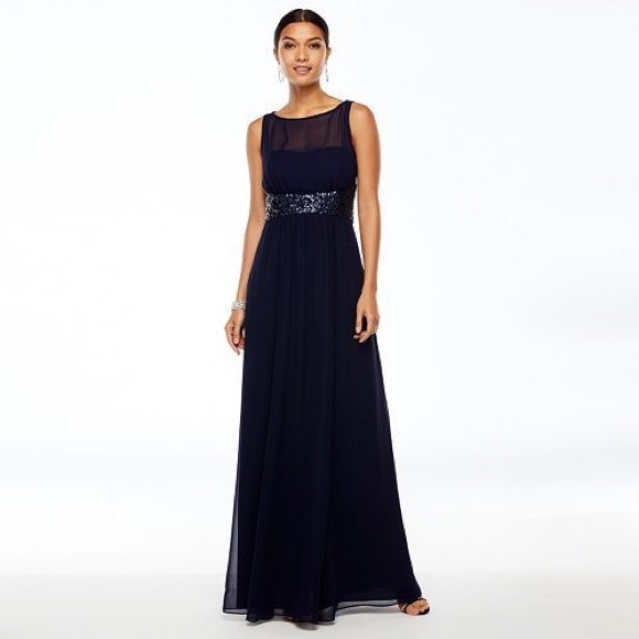 Chaps Dresses & Skirts - Chaps Navy Sequined Georgette Evening Gown